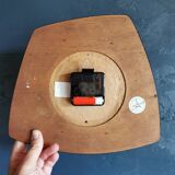 Vintage formica clock silent asymmetrical wall pendulum "Bayard wood lines"