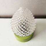 Vintage glass ceiling light with green plastic ring, 1980s