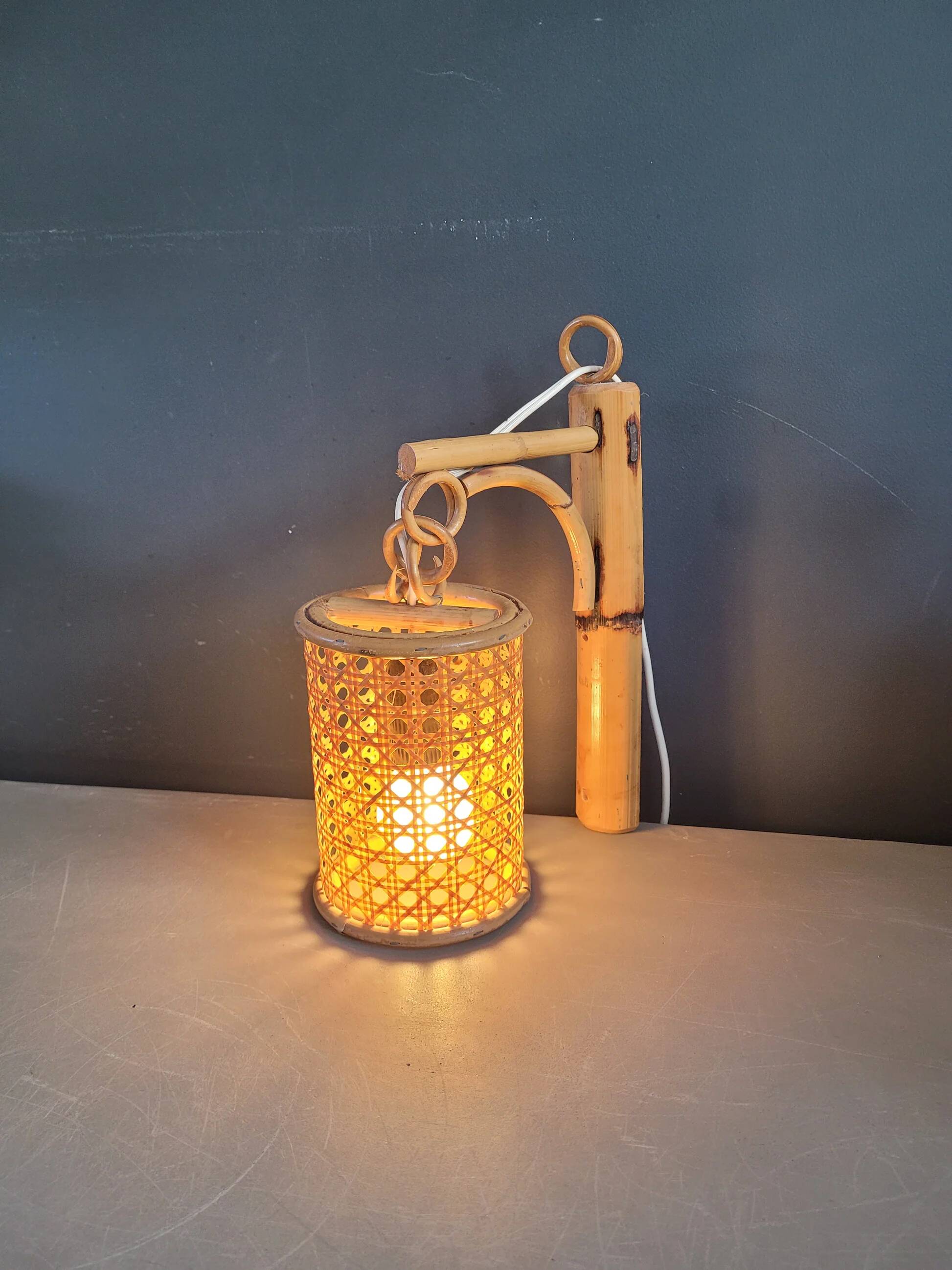Vintage bamboo and cane wall light