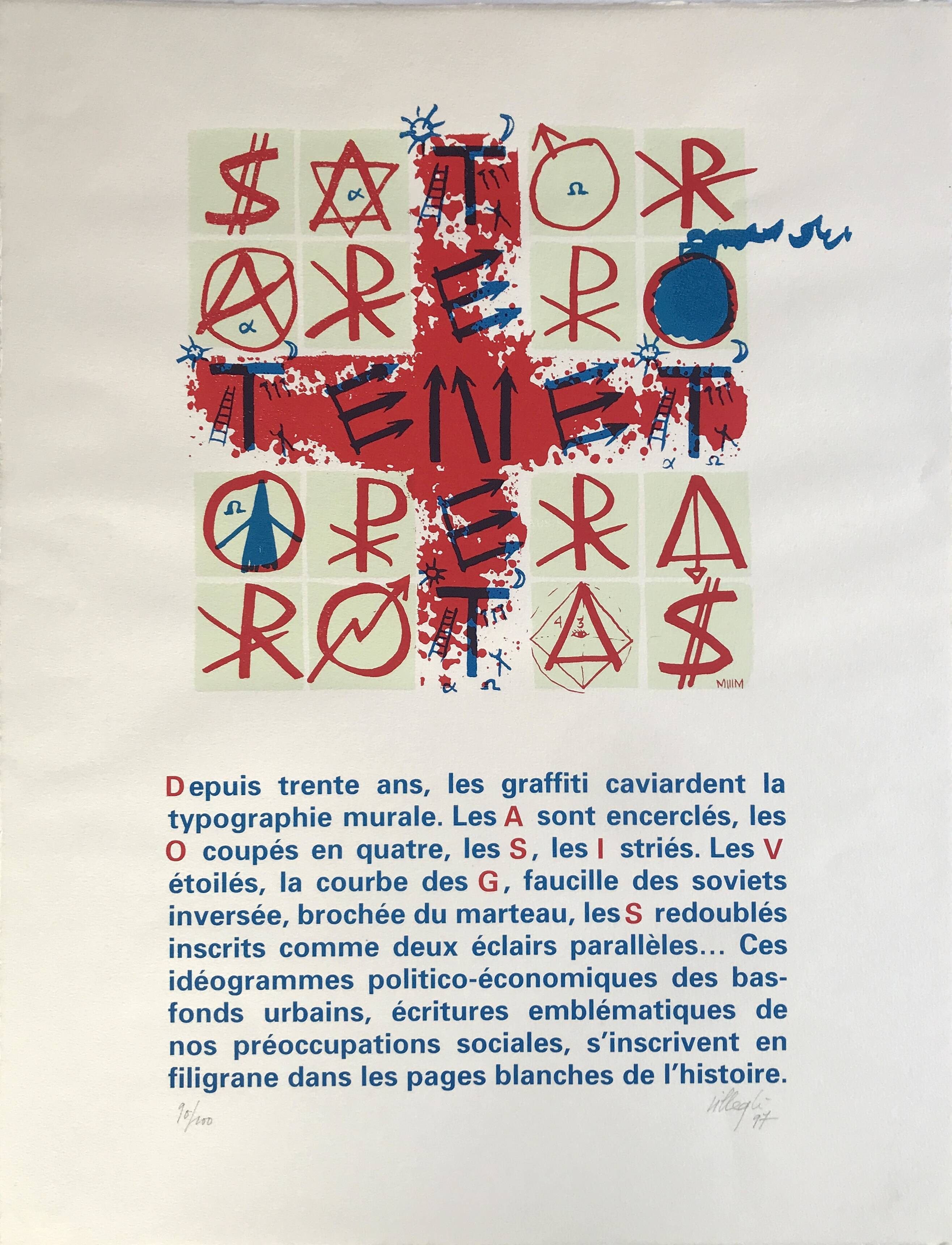 Jacques VILLEGLE, SATOR, 1997. Original screen print signed in pencil.