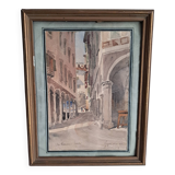 Ancient painting depicting a street in Lugano, Switzerland.