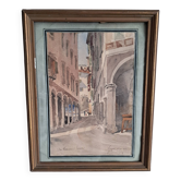 Ancient painting depicting a street in Lugano, Switzerland.