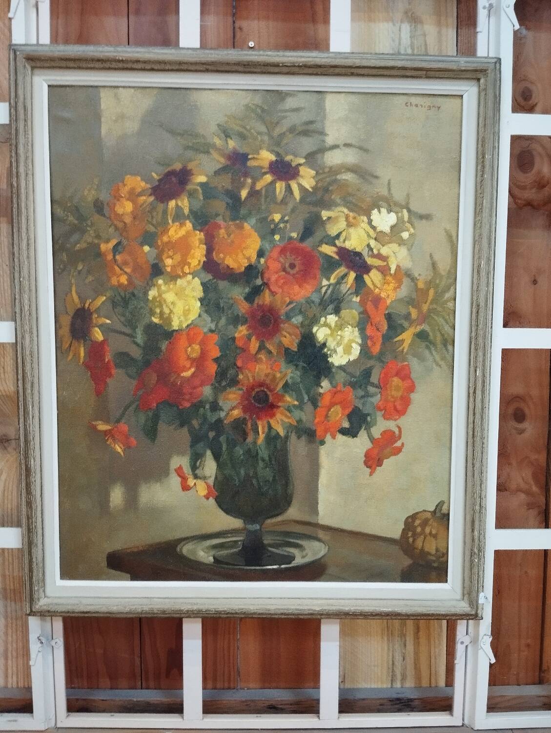 Painting "yellow bouquet of September" signed Charigny
