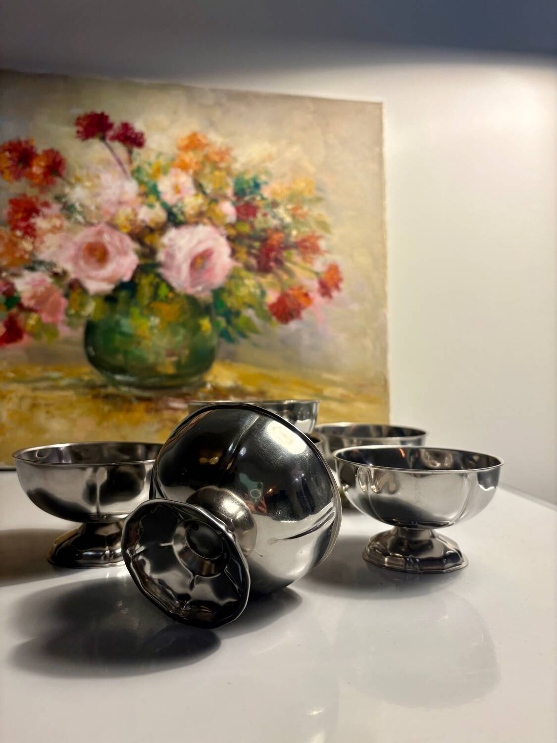 Set of 6 vintage silver-plated metal ice cream cups