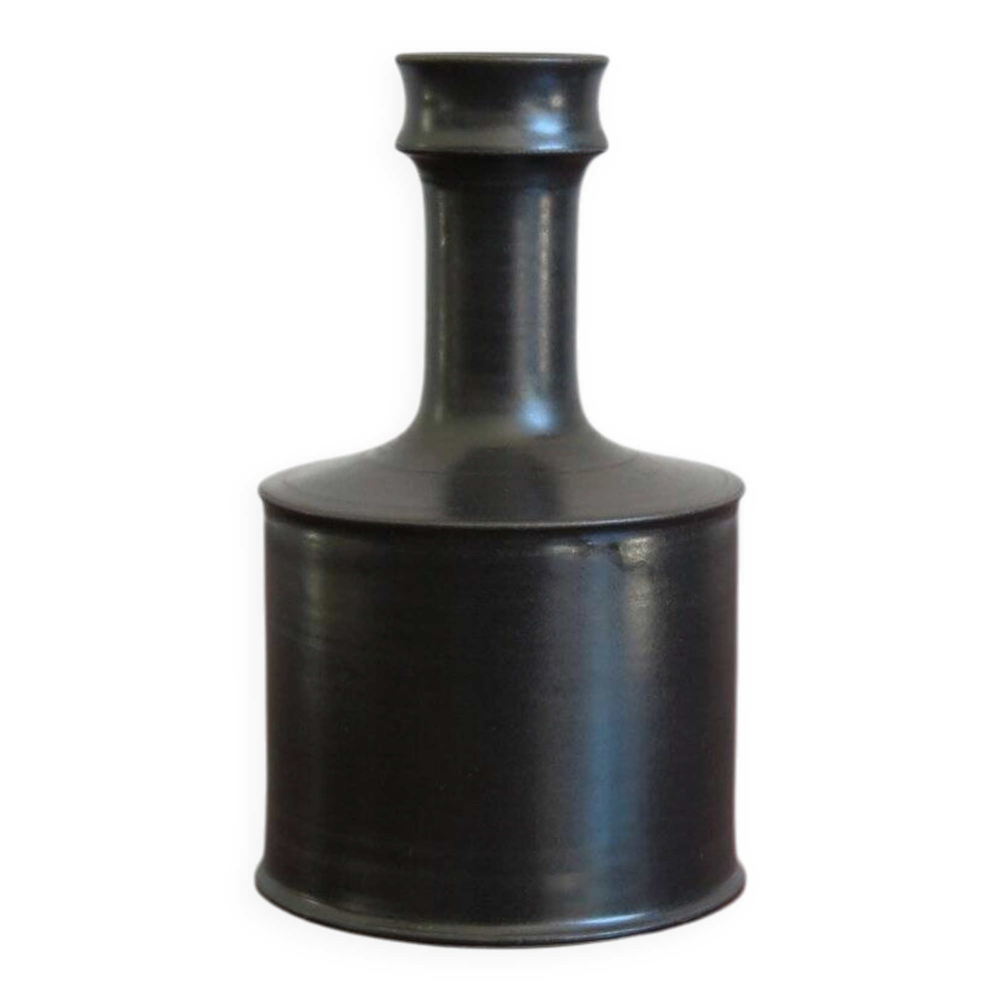 Black Ceramic Bottle Vase by Franco Bucci, Pesaro, 1970s