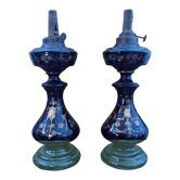 Paire de lampes pétrole en verre époque Napoleon III XIXème