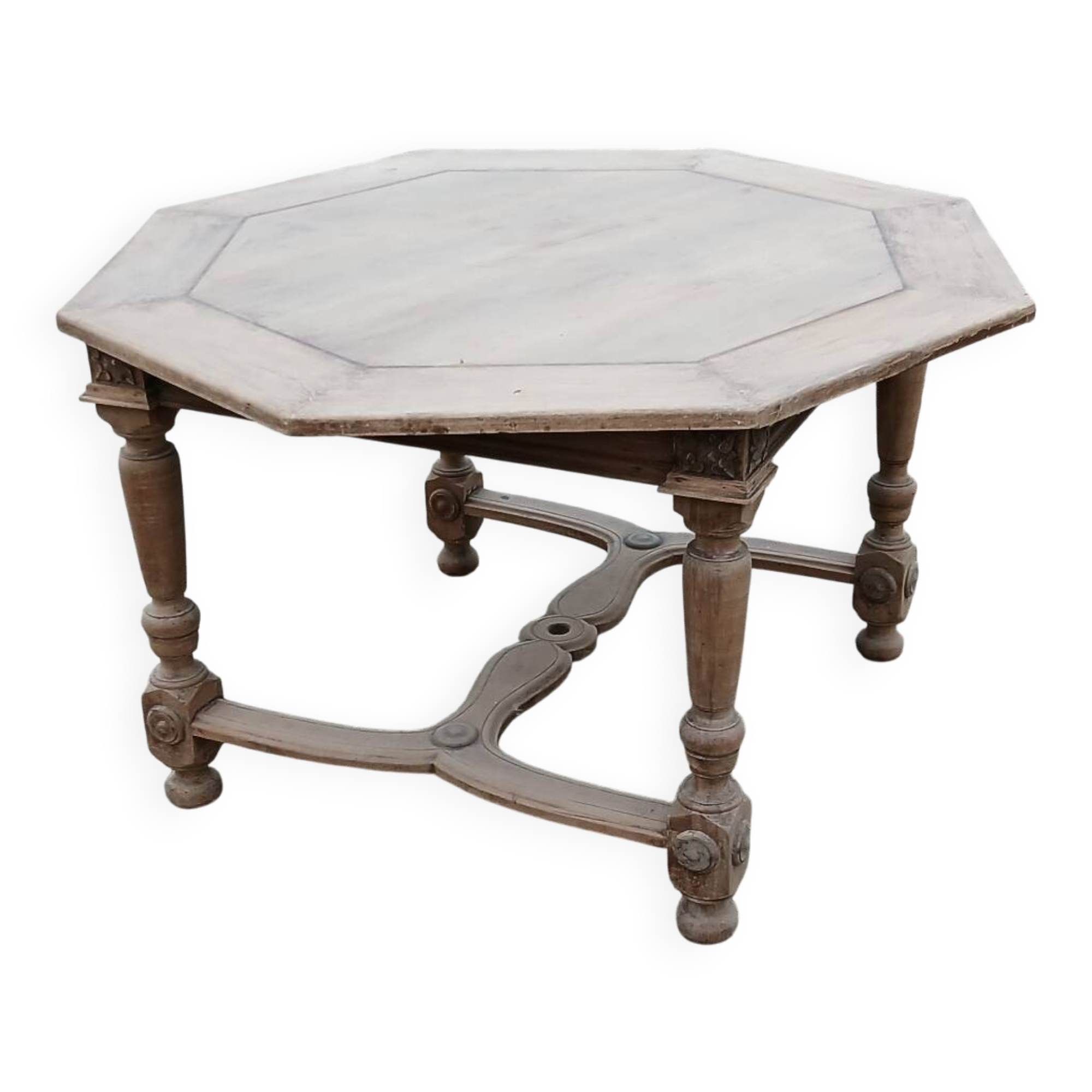 Vintage Octagonal Table in Raw Wood - Family Home Spirit