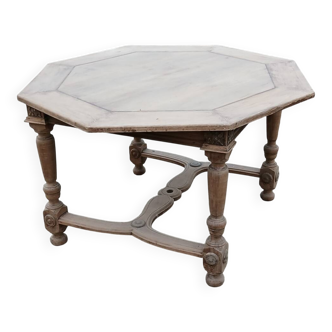 Vintage Octagonal Table in Raw Wood - Family Home Spirit