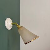 Applique tulipe vintage en verre granité blanc et doré