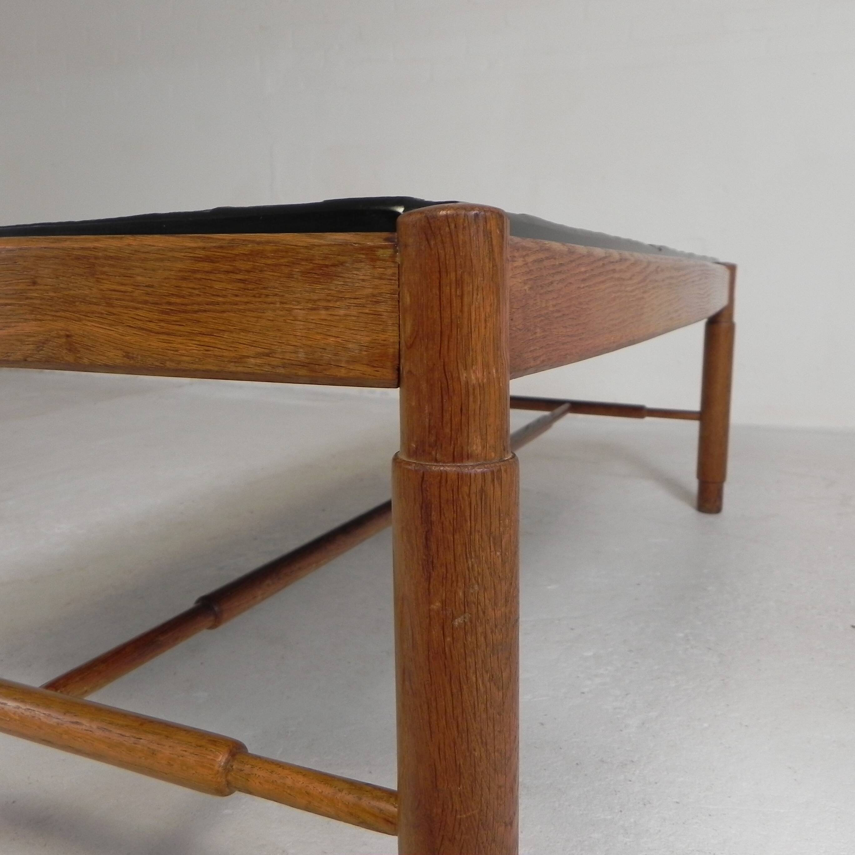 Vintage oak coffee table with a slate top in an oak frame, 1960s.