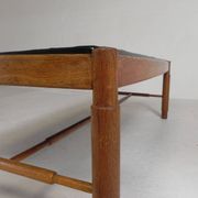 Table basse vintage en chêne avec plateau en ardoise dans un cadre en chêne, années 1960