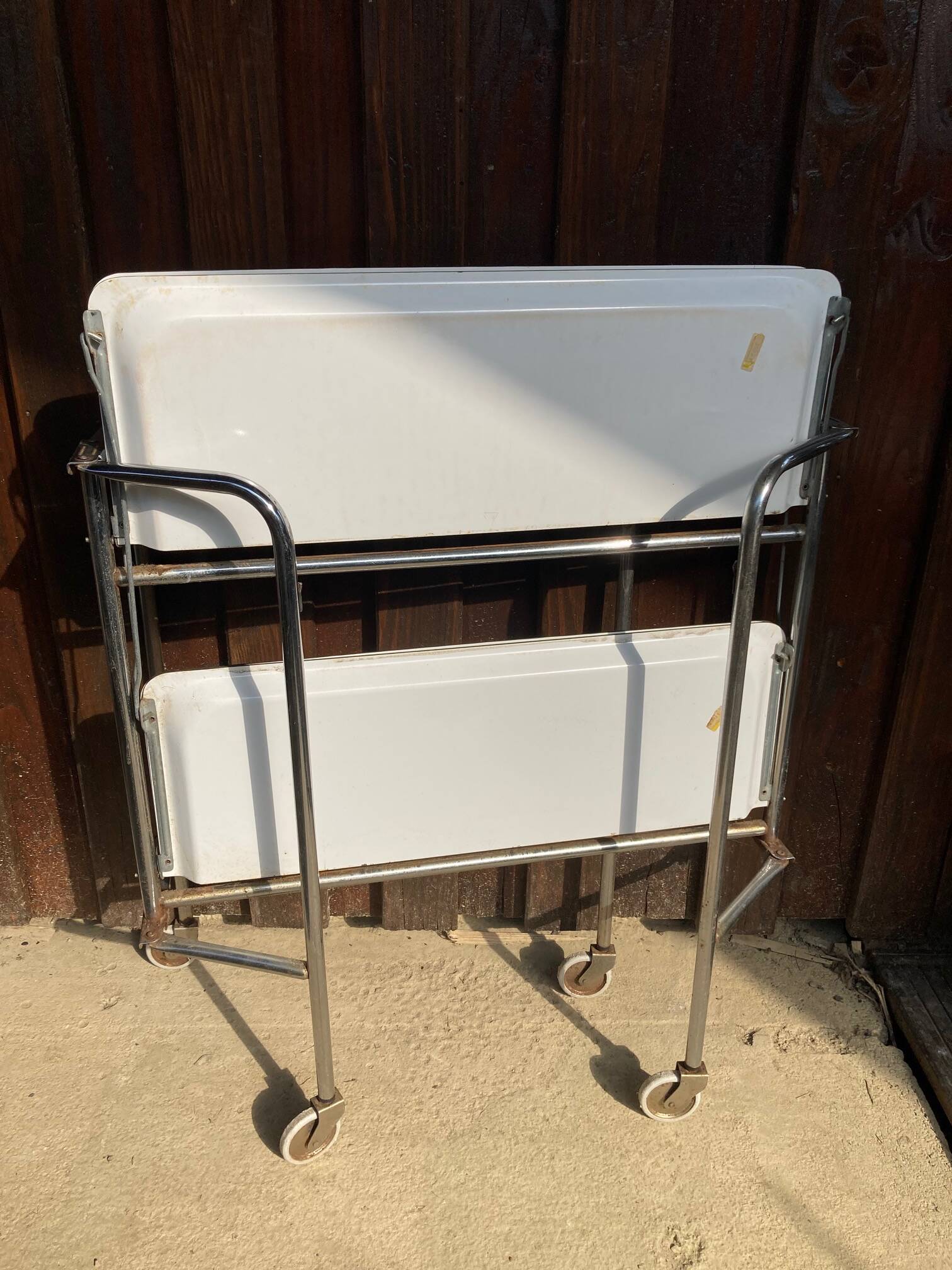 Vintage serving trolley, white folding table, 70s design, vintage.