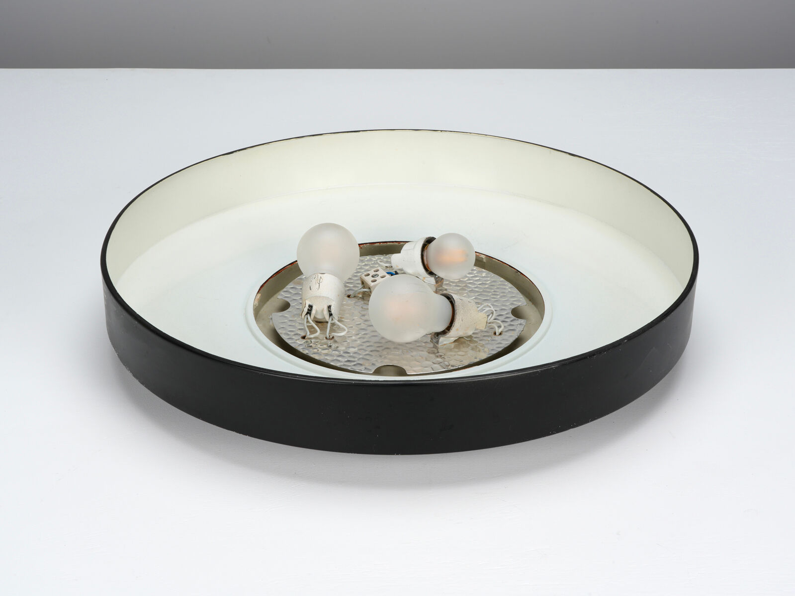 Large ceiling lamp in glass and metal circa 1960