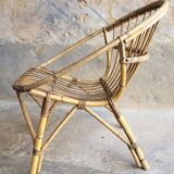 Salon, fauteuil et table en rotin 1960's