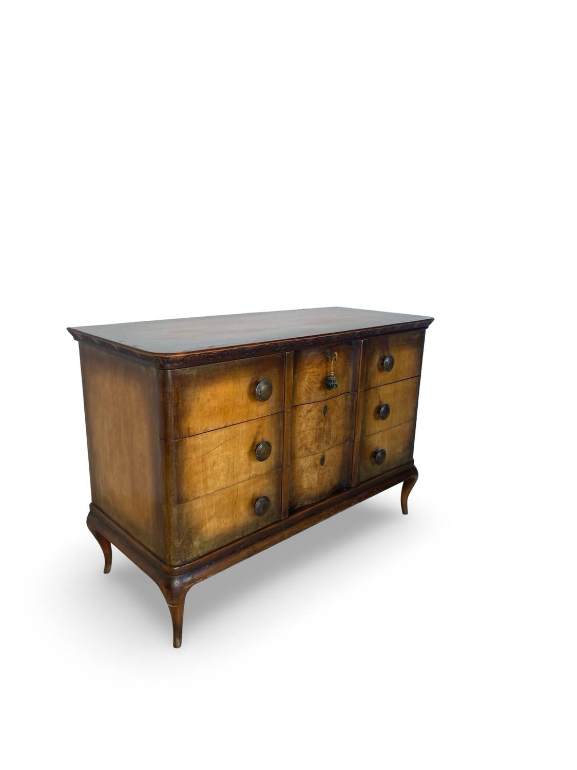 Commode italienne en placage et bois massif de noyer, années 1940-1950