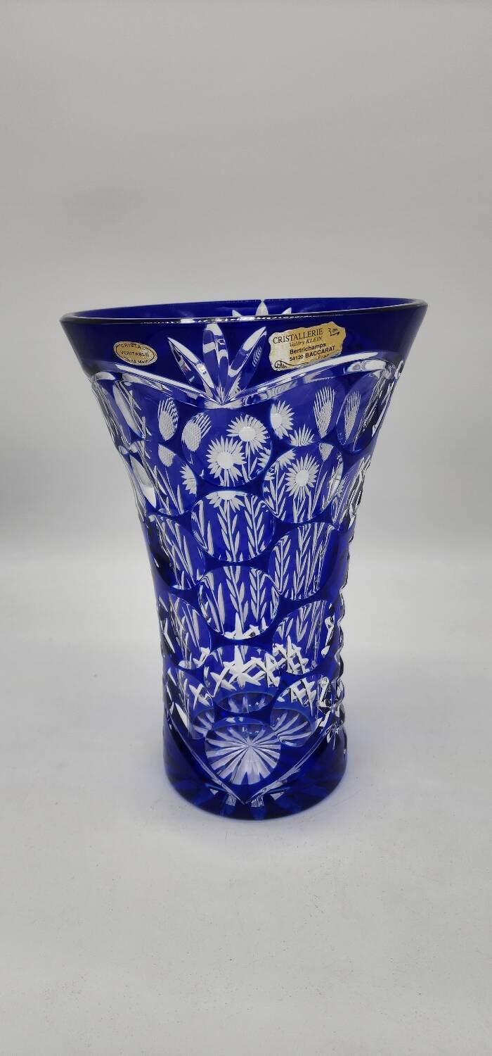 Baccarat vase in cut sapphire blue crystal 30cm