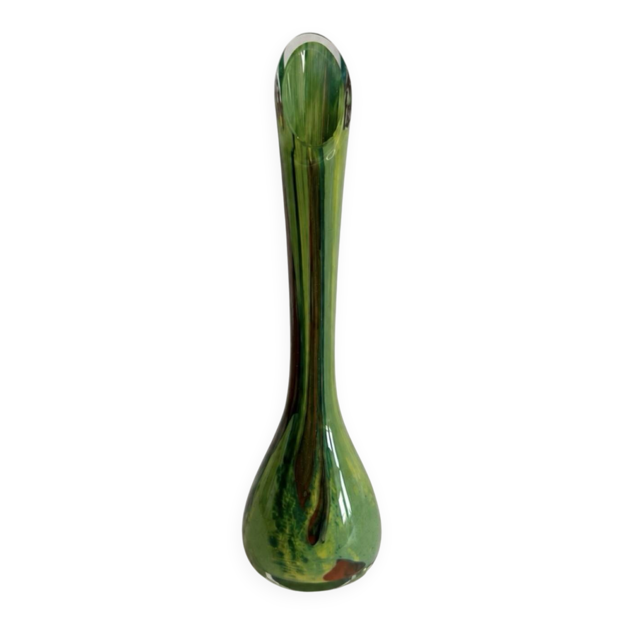 Single flower vase in blown green glass