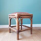 Rattan and velvet stool