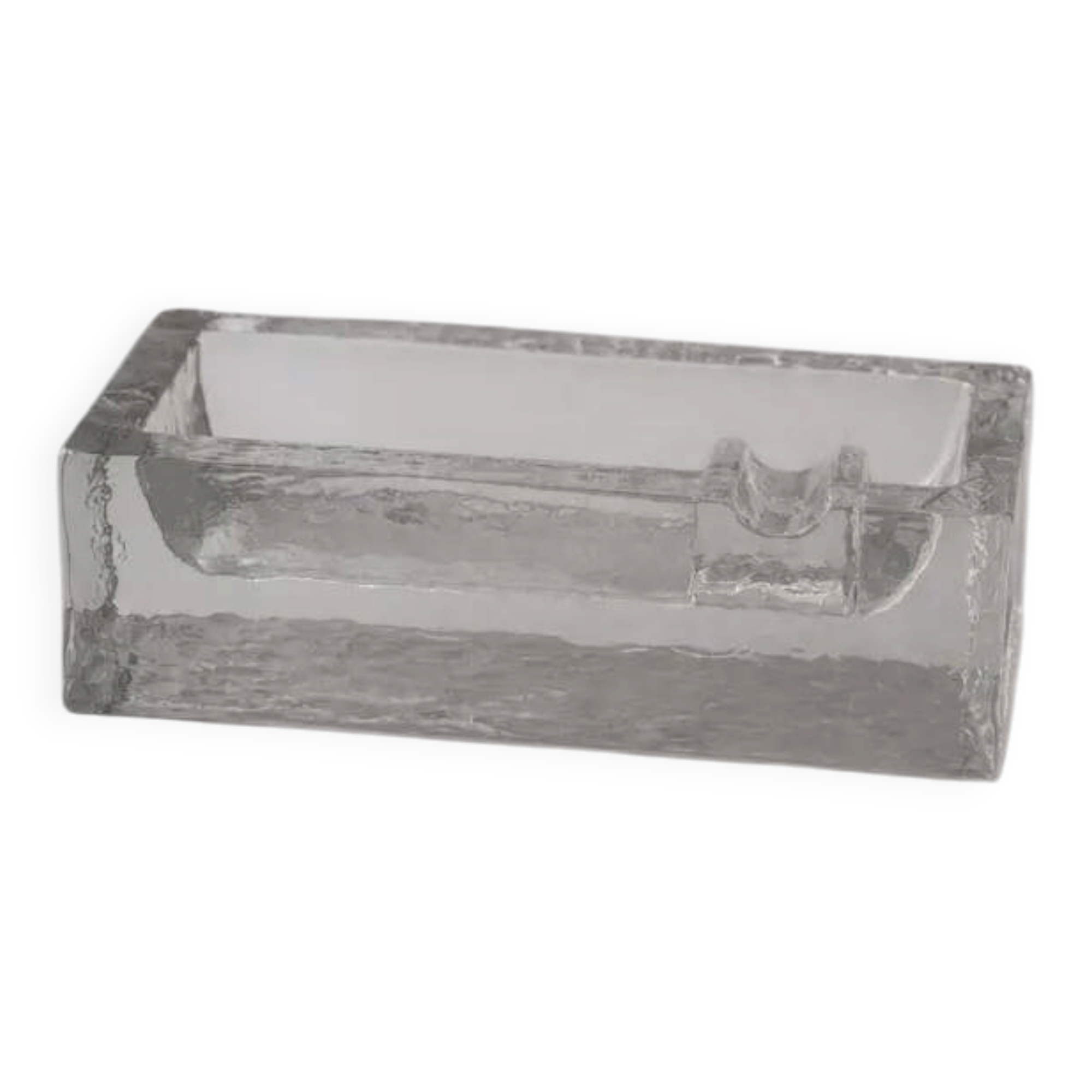 Cendrier vintage en verre glacé - design scandinave, décoration brutaliste en verre épais