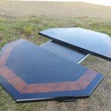 Octagonal table paul michel lacquered black and elm magnifying glass