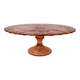 Pink pressed glass cake stand