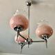 Chandelier 3 fires chrome and corollas of pink glass 1970