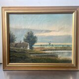Vintage Landscape oil on canvas With Wooden frame