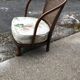 Vintage brown armchair in floral fabric and mahogany wood, 1950s, low back.