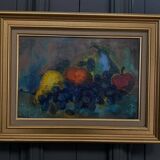 Oil on cardboard still life with fruits 1970 golden frame