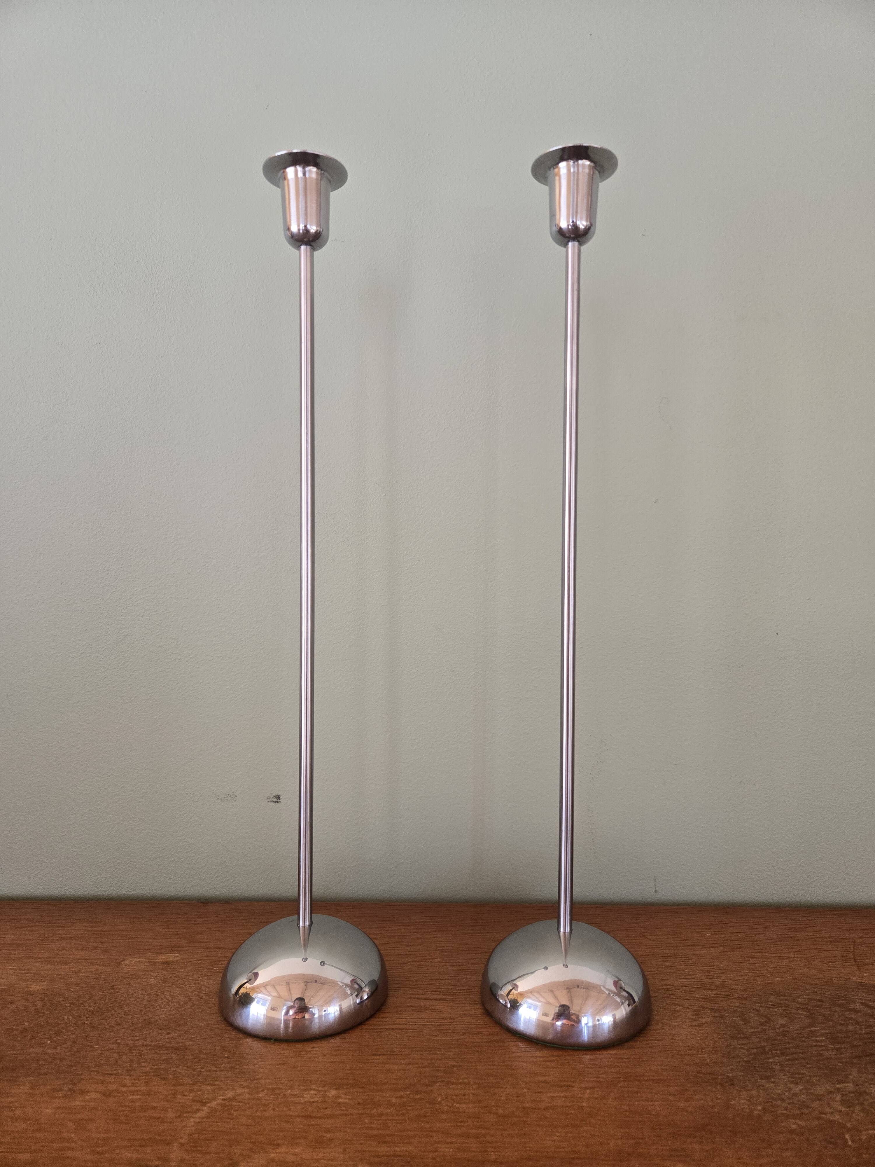 Pair of chrome candlesticks or candelabras - Ikea design from the 90s