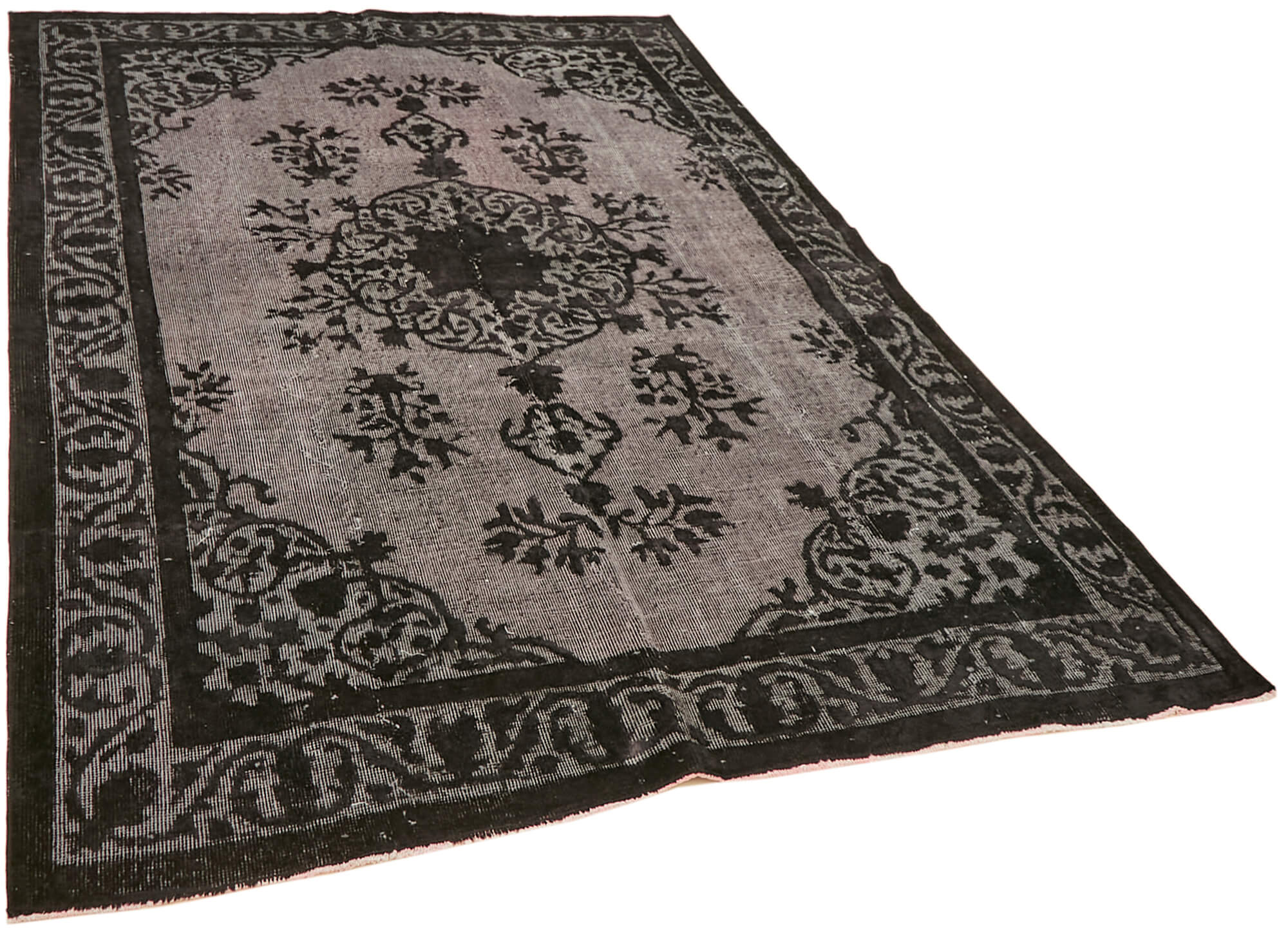 Hand-knotted carved anatolian 1970s 173 cm x 244 cm black carpet