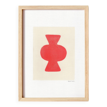 Peinture abstraite sur papier col.rouge primaire signée Eawy