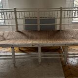 Vintage wooden and rattan bench