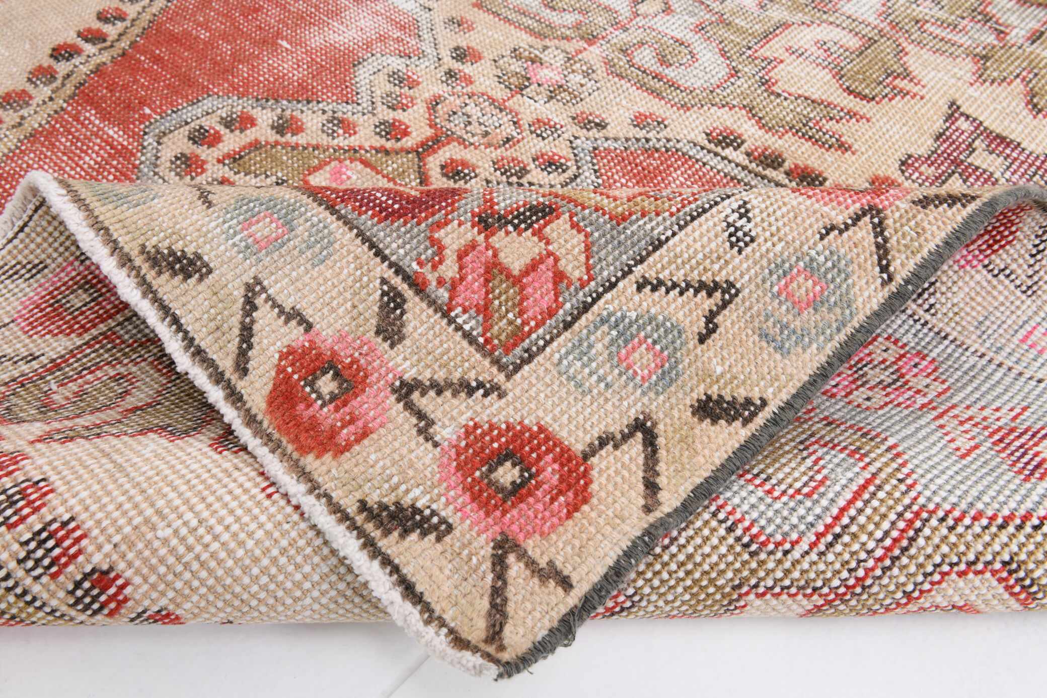 4x7 Red and Beige Turkish Vintage Rug