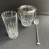 Ice bucket with spoon and glass – cut crystal and silver metal