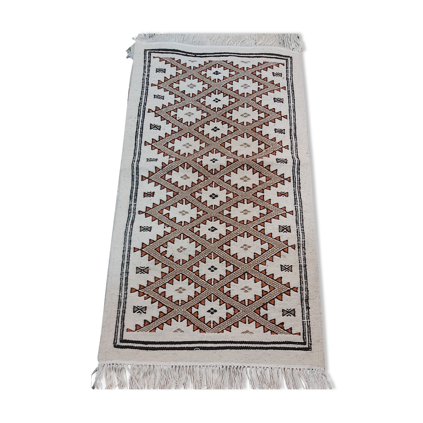 Handmade beige mergoum carpet  70x130cm