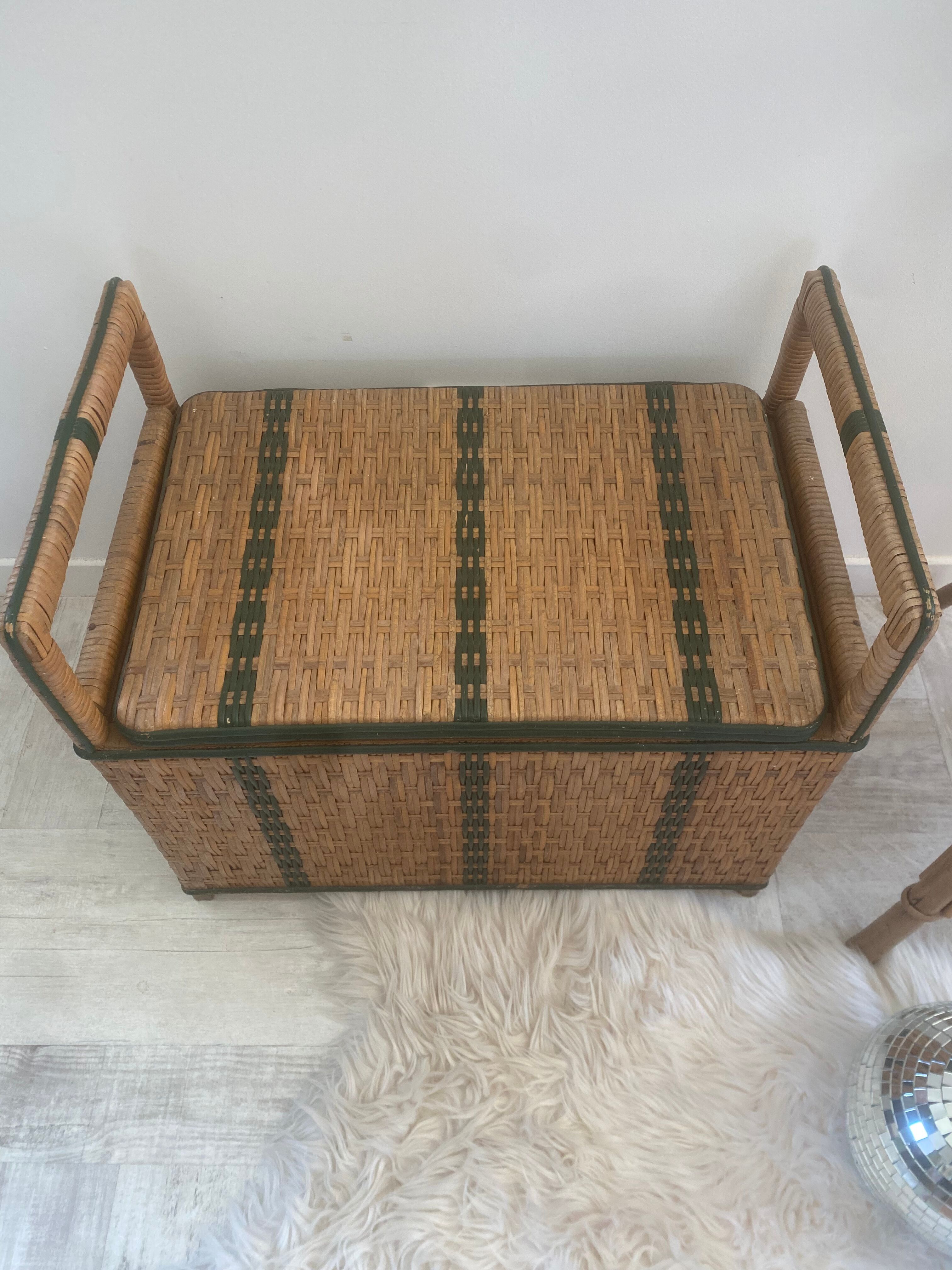 Vintage rattan bench chest