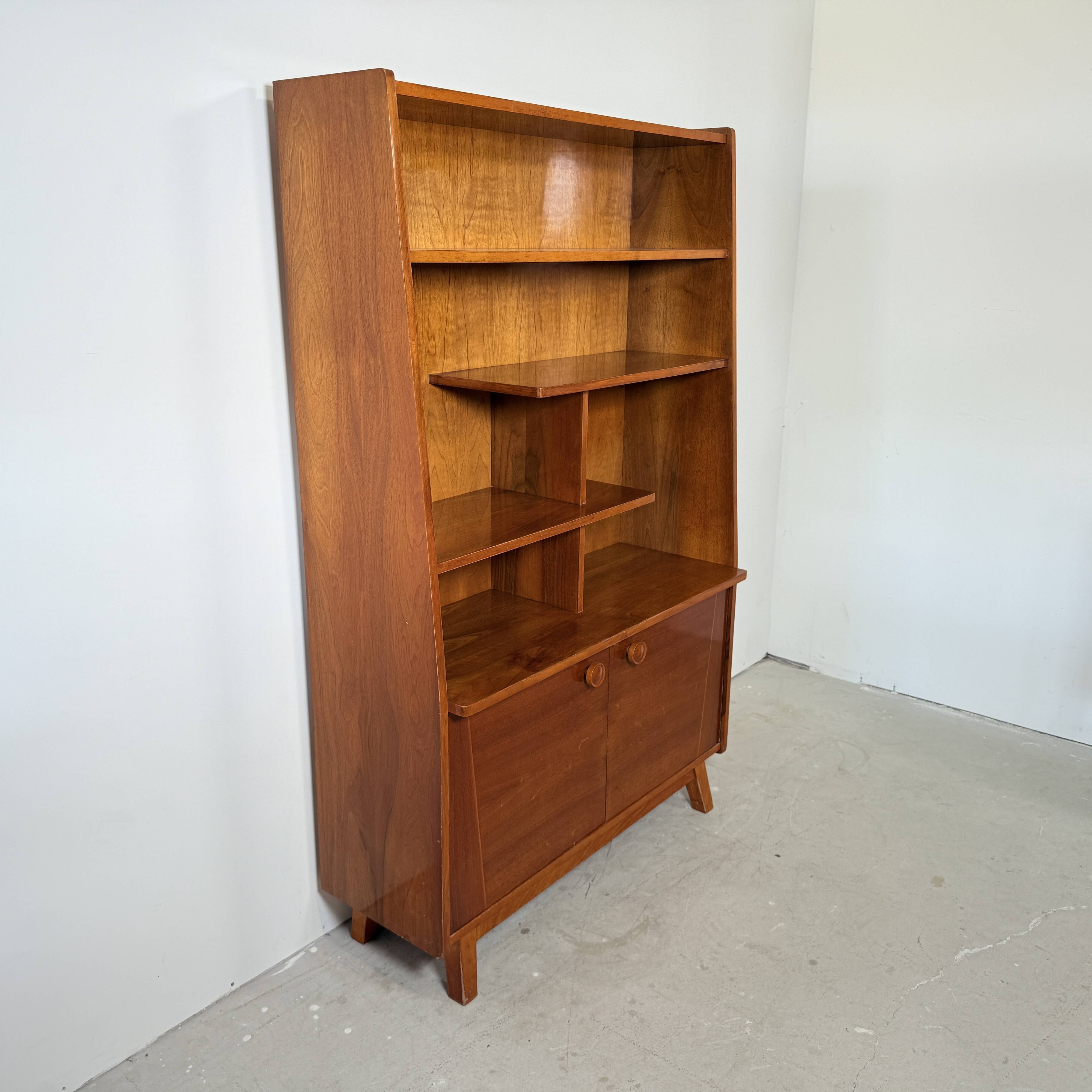 Bibliothèque/buffet vintage, noyer brillant, Bilea