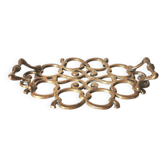 Trivet, tray with openwork brass handles, apple patterns, 70s