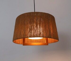 Suspension en sisal et teck par Temde Leuchten, années 1960.