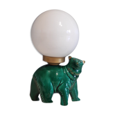 Lampe ours en céramique verte et globe opaline blanc