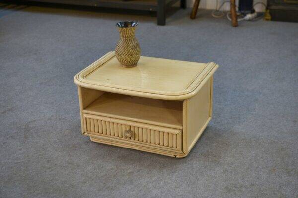 Small white bedside table Maugrion "Le rattin prestige" 1970s