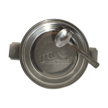 Baby plate silver metal spoon silver 30s