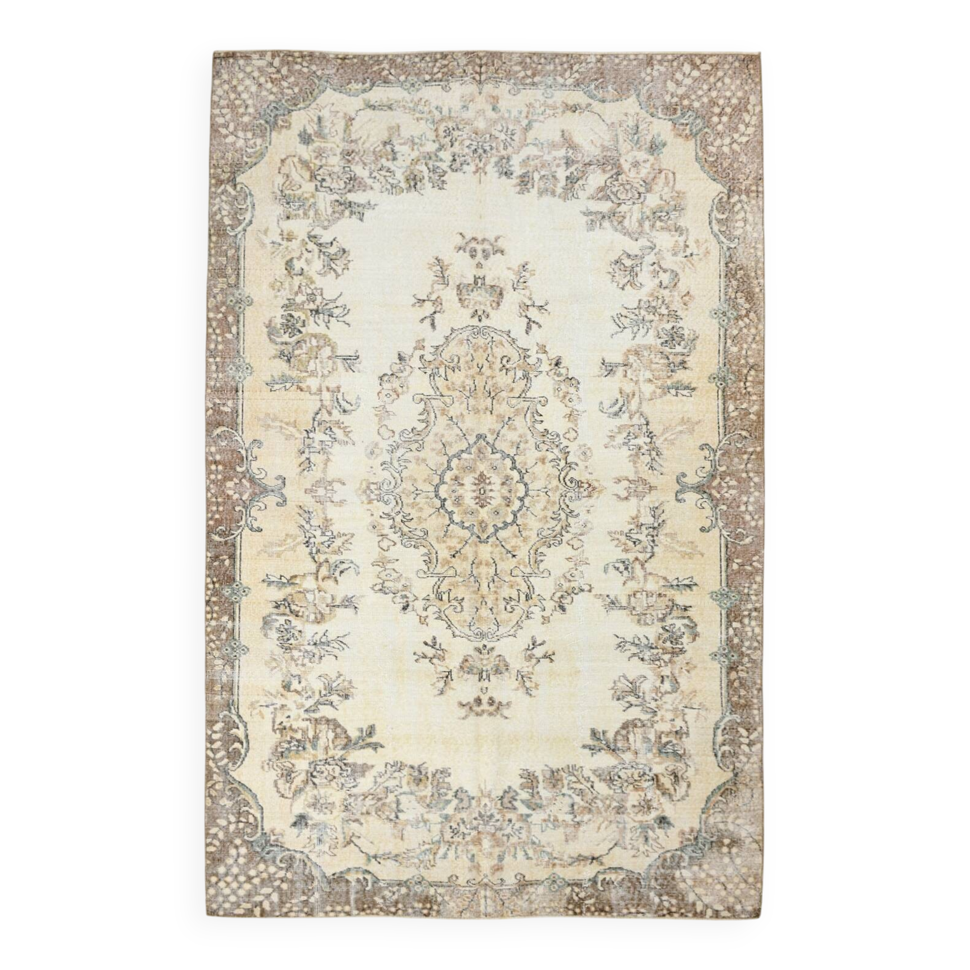 6x10 Cream & Beige Oriental Turkish Area Rug, 193x298Cm
