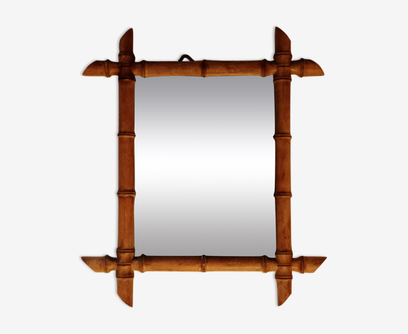Miroir de barbier en bambou vintage 38x40cm