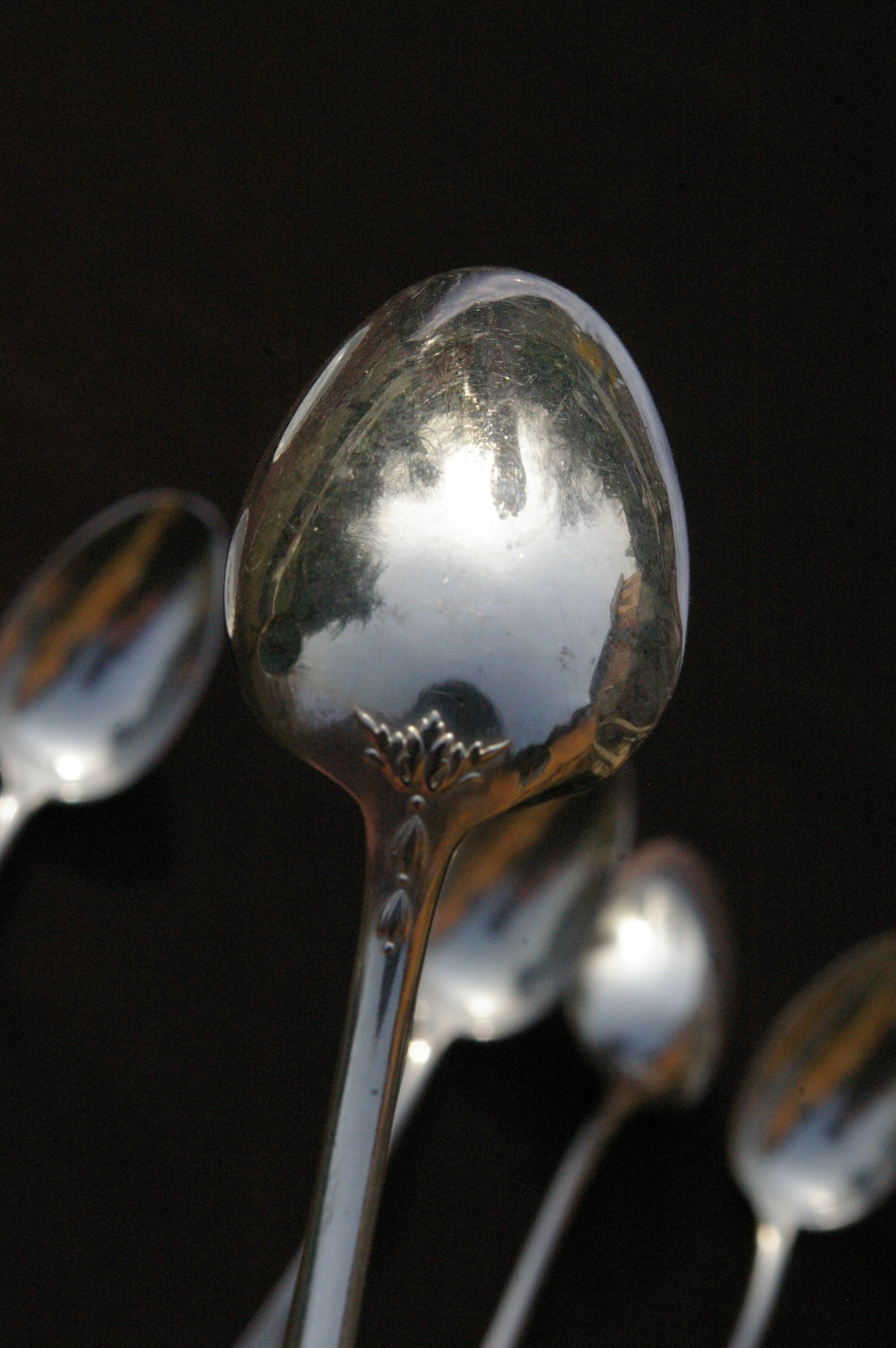 6 silver metal spoons Baguette Medallion
