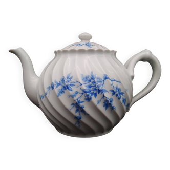 Limoges porcelain teapot late 19th century Haviland Blue cherry Twisted sides