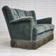 1960s, 3-seater Danish sofa, green furniture velour.