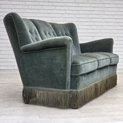 1960s, 3-seater Danish sofa, green furniture velour.
