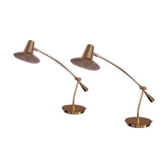 Set of 2 desk or table lamps in brass by Massive Belgium 1980's